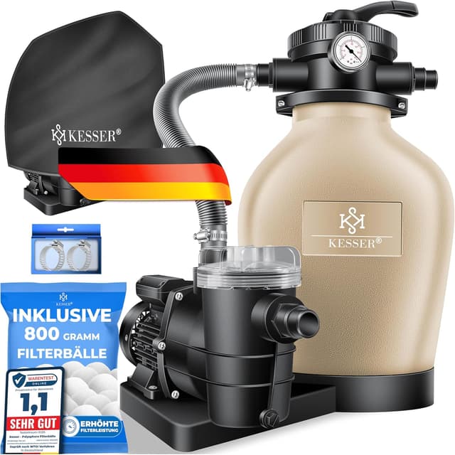 Detalle de KESSER Sandfilteranlage für Pool bis 60.000 L – 10.200 L/h Pumpe, 400 W, 20-L-Tank, 7-Wege-Ventil