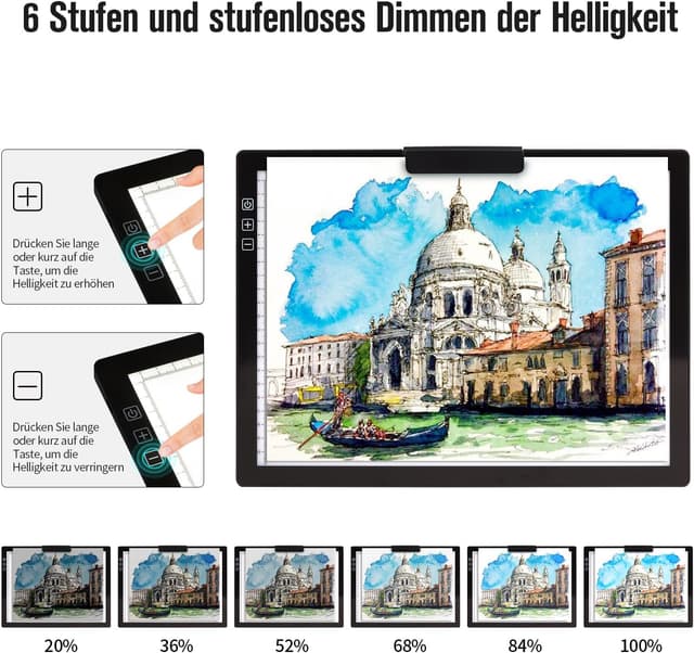 Detalle de A4 LED Leuchttafel mit Akku, 6 Helligkeitsstufen