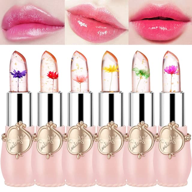 Detalle de firstfly Pack of 6 Crystal Flower Jelly Lipstick (Pink) — pH-Adjustive Temperature Color-Change Balm & Gloss