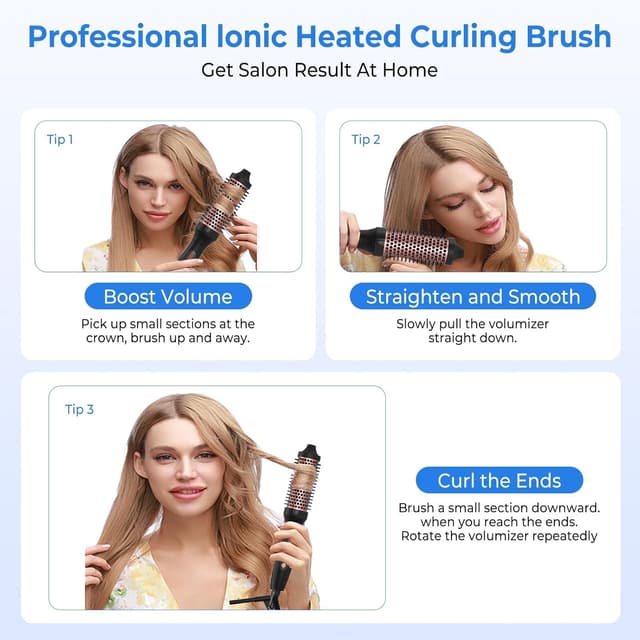 Detalle 2 de UKLISS Thermal Brush 38mm Pro Ionic Heated Round Brush (120–210℃) – 3 in 1 Heated Curling Brush, Double Voltage (Black Gold)