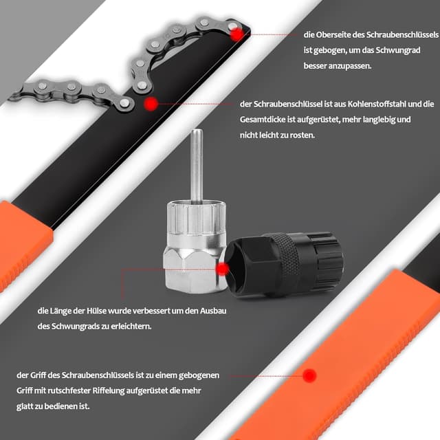 Detalle de Fengzio Fahrrad Kettenpeitsche-Set mit Zahnkranzabzieher und Universal-Kassettenabzieher