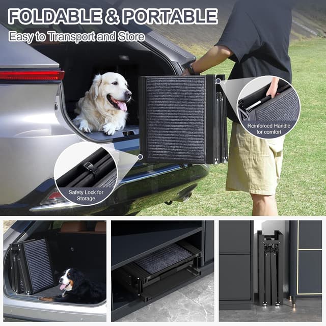 Detalle de HerCcreta Wigge folding dog ramp for car (63" long, 17" wide) with non-slip carpet surface, up to 250 lbs