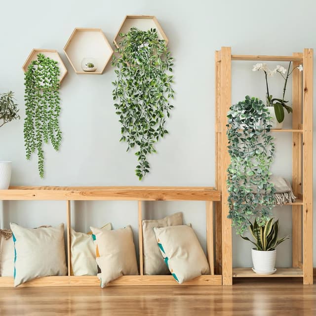 Detalle de SHEPIN 3er-Set künstliche Hängepflanzen mit Topf (47–72 cm) für Indoor & Outdoor-Deko