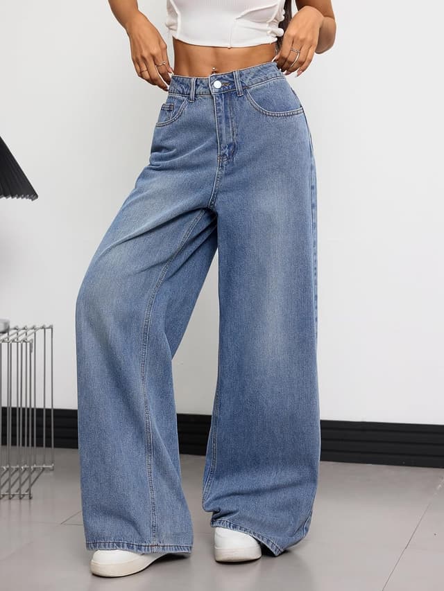 Detalle de OYICAI Women’s Baggy Jeans Wide-Leg Denim Pants (Y2K 90s Hip Hop Streetwear Style)
