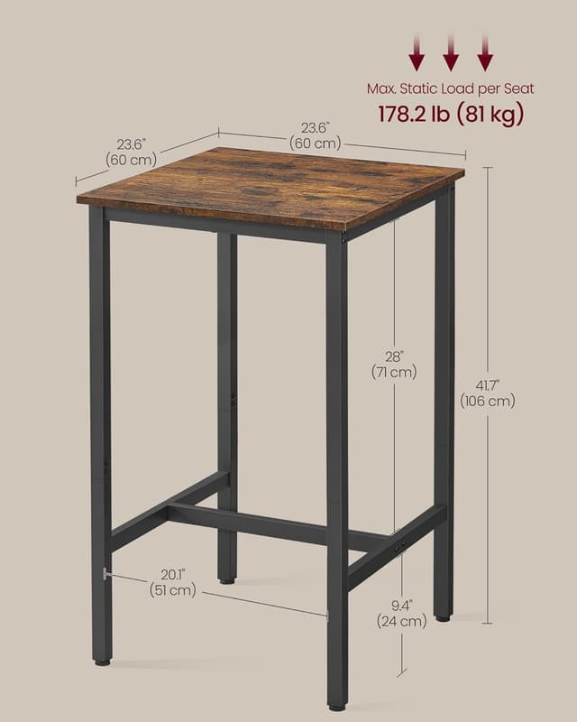 Thumbnail 5 de VASAGLE LBT035K01 square tall bar table 60×60 cm