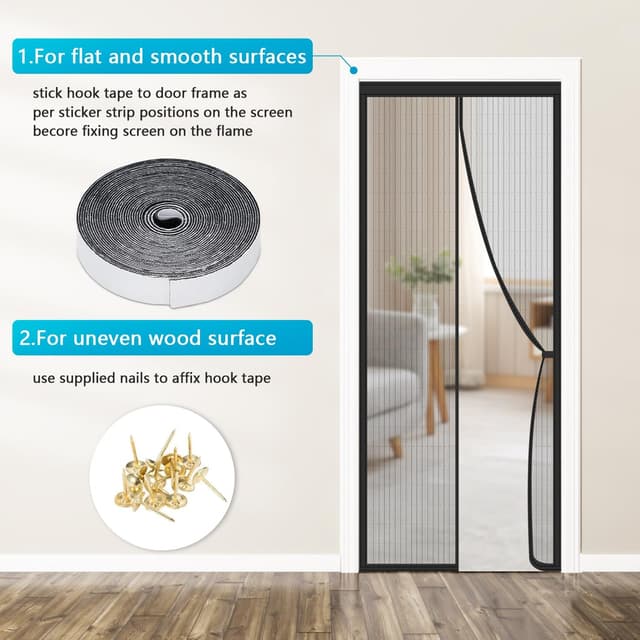 Detalle 2 de Magnetic Bug Mesh Door Fly Screen Curtain for Patio Doors (90 × 210cm) with Power Magnets