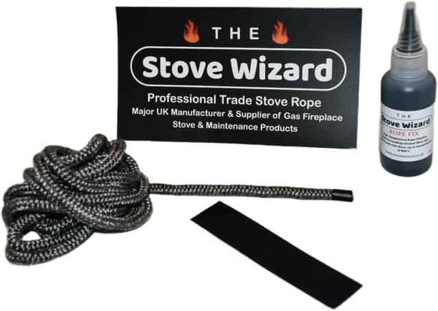 Detalle de The Stove Wizard Black Stove Rope Kit (12mm x 2.5m) with 50ml Super Seal Adhesive and Flue/Glass Door Seals