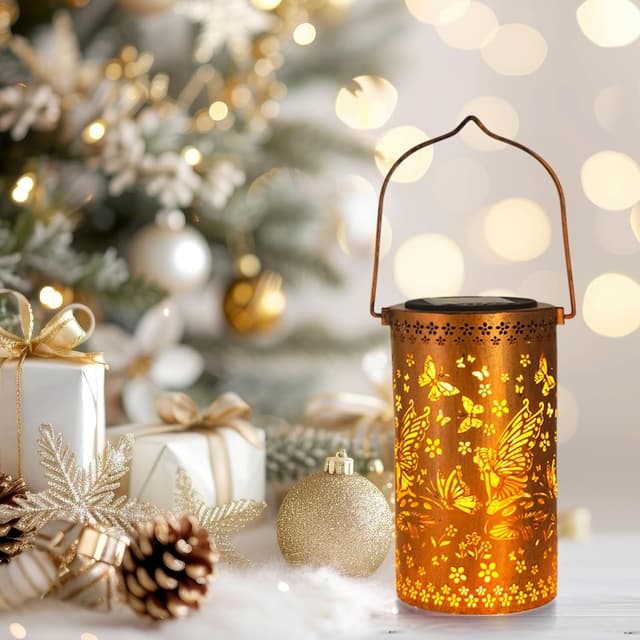 Detalle de 2 Pack Fairy Solar Lanterns Outdoor Hanging Lantern Lights with Butterfly Hollowed-Out Metal Design