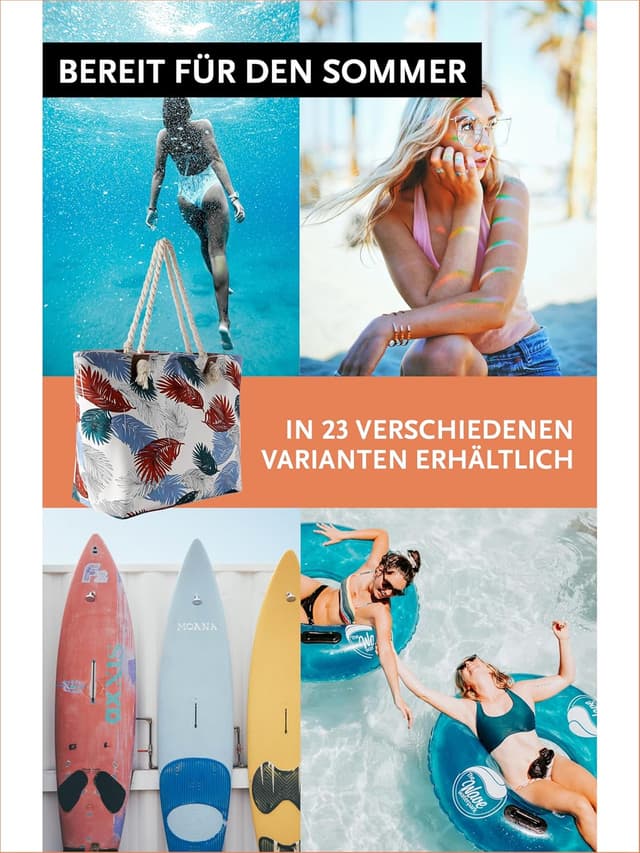 Detalle 2 de DonDon große Strandtasche XXL mit Reißverschluss (Umhängetasche Damen) – Japanese Garden