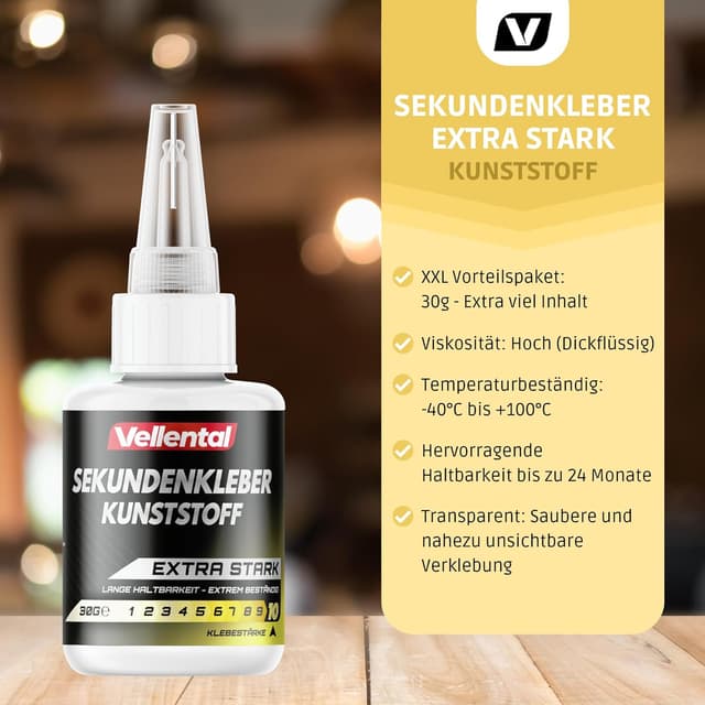 Detalle de Sekundenkleber Gel für Kunststoff extra stark (30 g) wasserfest, hitzebeständig & mit Nadel-Verschluss