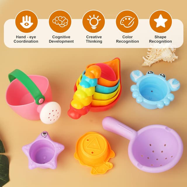 Thumbnail 6 de ACOMTUO Set da 10 giochi da bagno per bambini, giochi antideformazione antimuffa e impilabili (colori casuali)