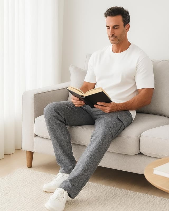 Detalle de Zylioo extra long inseam men’s sweatpants with pockets (open bottom)