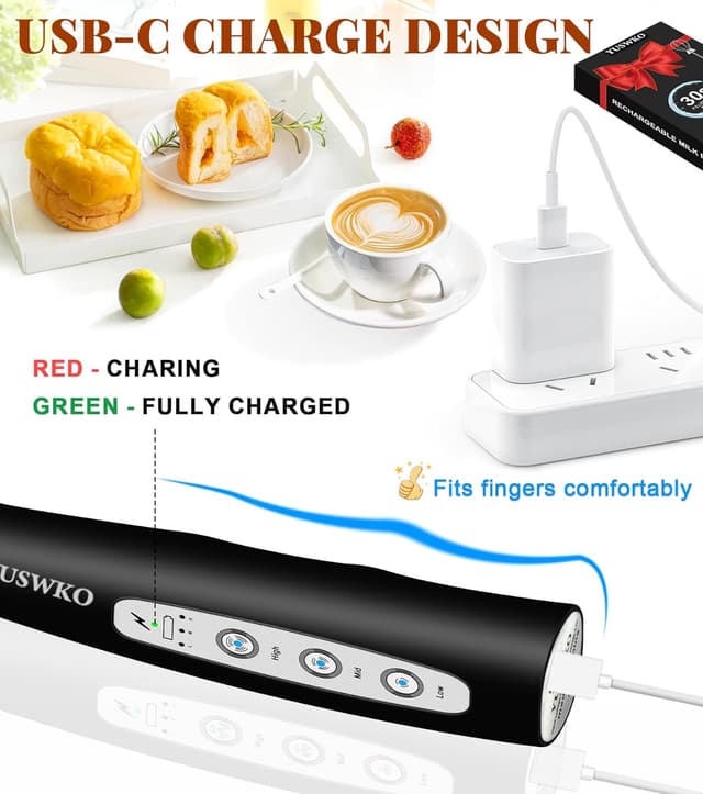 Detalle 2 de YUSWKO Milk Frother 3-Speed Handheld