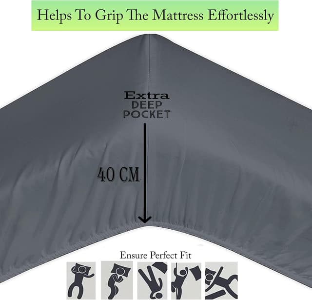 Detalle de Apex Furnishings Dark Grey Double Fitted Sheet (Extra Deep 16 Inch / 40cm pocket)