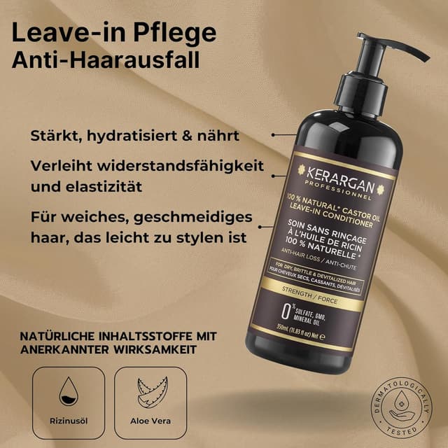 Detalle de KERARGAN Duo Anti-Haarausfall Shampoo & Leave-in Pflege mit Rizinusöl – 500 ml + 350 ml