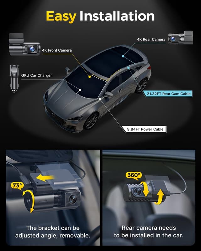 Thumbnail 6 de GKU 4K+4K Front and Rear Dash Cam with STARVIS 2 IMX675, 5.8GHz WiFi 6, GPS & 24/7 Parking Mode (3" IPS, 128GB included)