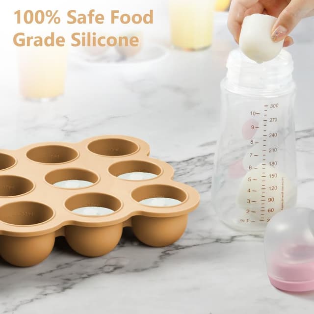 Detalle de Aolso Contenitore in silicone 12 scomparti da 45 ml con coperchio rimovibile (privo di BPA) per freezer, arancia