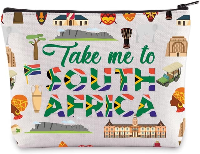 Detalle de LEVLO South Africa Symbols Travel Cosmetic Bag (Cotton Canvas 23cm x 17cm) – Zip Pouch Makeup Bag