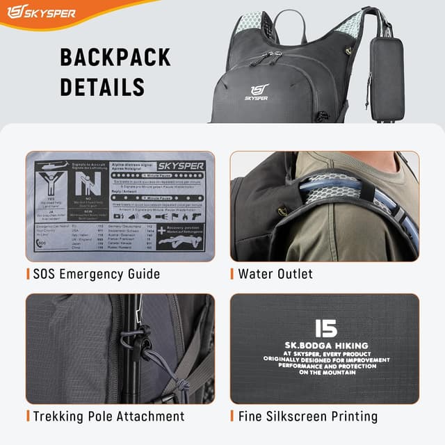 Thumbnail 4 de SKYSPER 15L Wanderrucksack Leichter Tagesrucksack 15L