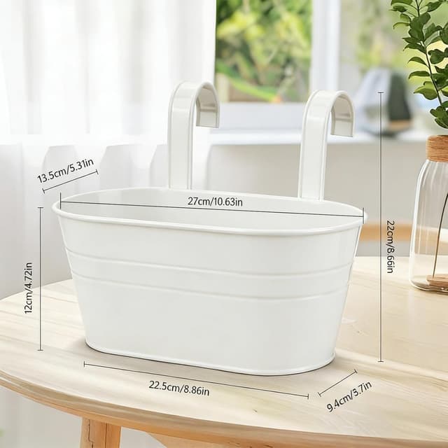 Detalle 2 de RIOGOO set da 4 vasi da fiori in ferro con gancio staccabile (bianco)