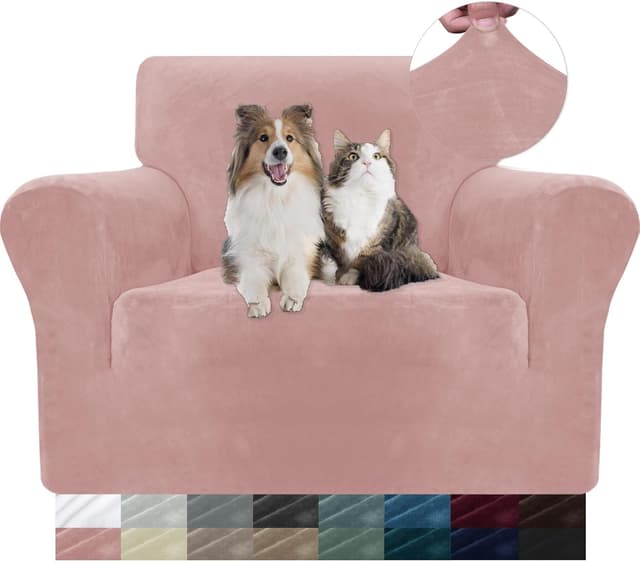 Detalle de YSTELLAA Copridivano in velluto rosa per 1 posto con braccioli, anti-graffio gatto ed elasticizzato lavabile