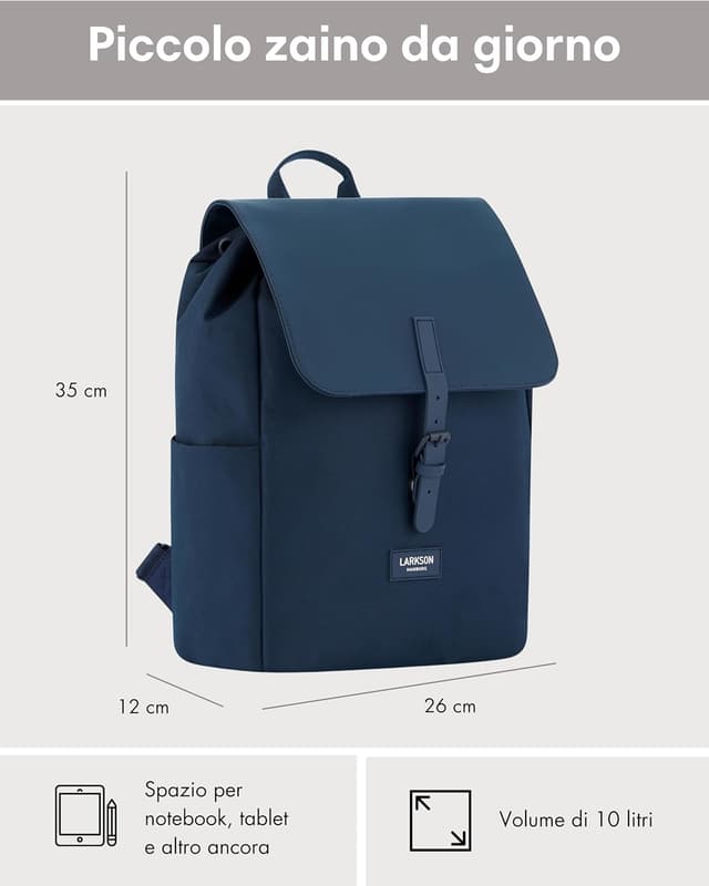 Detalle de LARKSON Ida zaino zainetto donna blu con porta PC fino a 13 pollici (PET riciclato, idrorepellente)