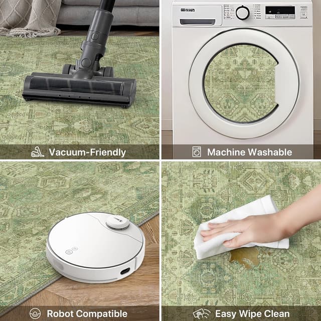 Detalle 2 de BEIMO Tapis de salon vintage lavable en machine antidérapant 160x230 cm, vert