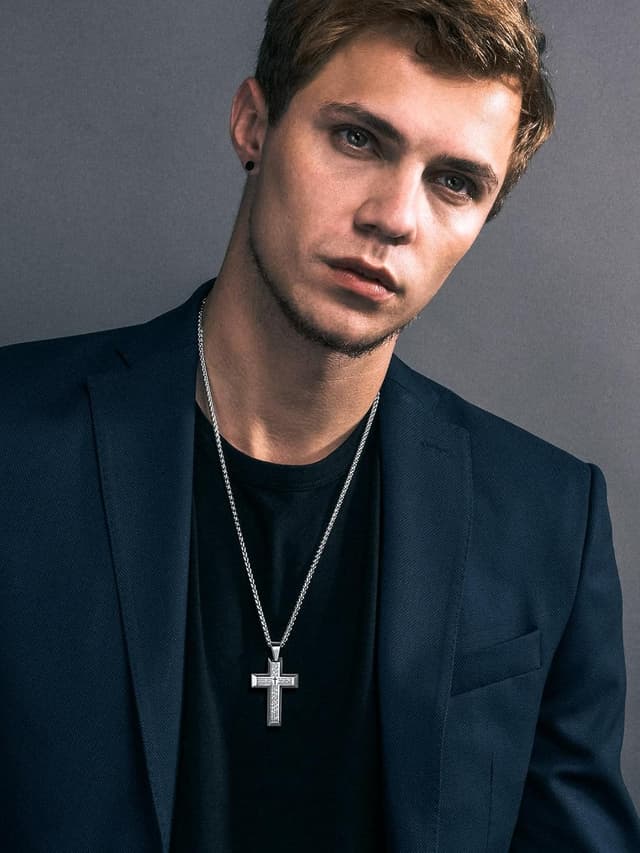 Detalle de Richsteel Kreuzkette Halskette Herren (Edelstahl, Silber/Gold/Schwarz) verstellbar 55+5 cm, personalisierbar