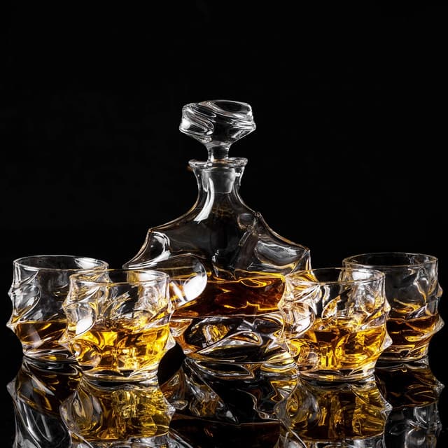 Detalle 2 de KANARS Whiskey-Gläser & Karaffe-Set (750 ml) mit 4 Gläsern, bleifreies Kristall, 5-teilig