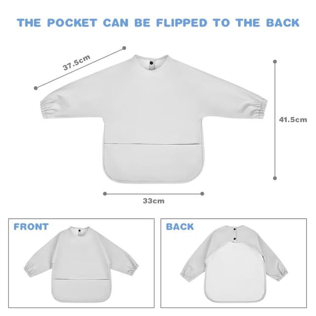 Detalle 2 de Vicloon Baby-Lätzchen mit langen Ärmeln, wasserdicht mit Tasche – für 6 bis 12 Monate, grün