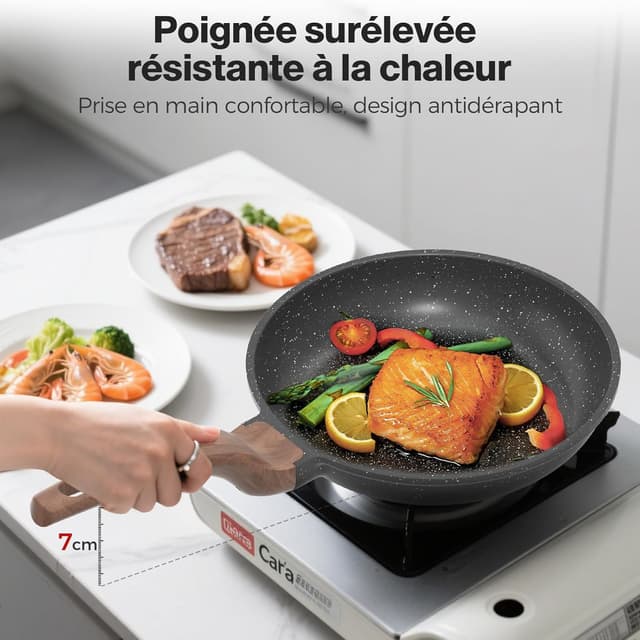 Detalle de Poêle antiadhésive YASHE 20 cm revêtement granit, compatible induction