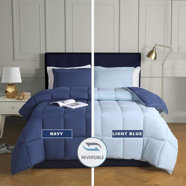 Detalle de HIG 2-piece navy reversible coverless single duvet set (135 x 200cm) with 10.5 tog filling and 1 pillow sham