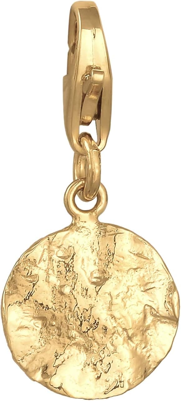 Detalle de Basic Charm-Anhänger aus 925 Sterlingsilber vergoldet – runde Gold-Coin-Optik mit Karabinerverschluss