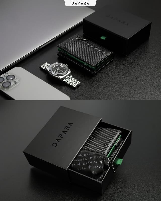 Detalle de DAPARA Slim Wallet für Herren mit Münzfach, RFID-Schutz & Kartenetui für 12 Karten (Carbon Green)