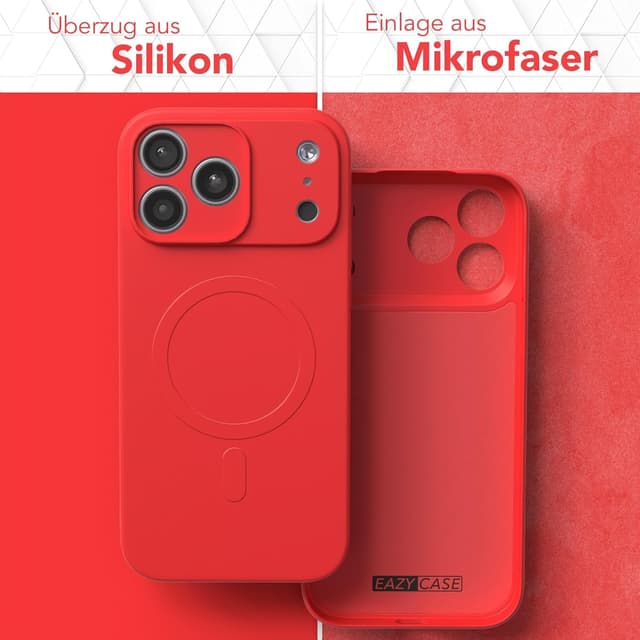 Detalle de EAZY CASE magnetische Silikonhülle für iPhone 17 Pro Max – mattrot mit Kameraschutz