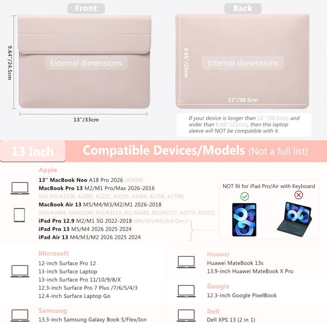 Detalle de HYZUO 13 Inch Laptop Case Sleeve with Stand for 13" MacBook Air, Pro, iPad Pro/Air and more