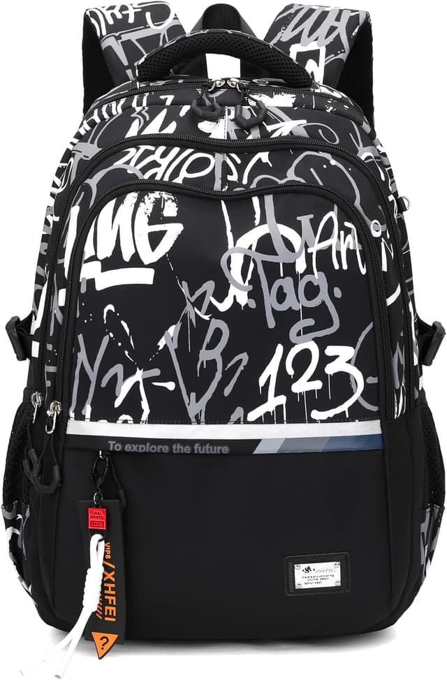 Detalle de Amythe Schulrucksack für Teenager (33 × 20 × 48 cm) – wasserdichter Casual Daypack in Schwarz