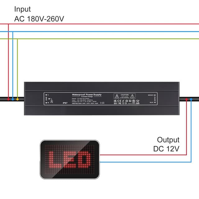 Detalle de YAYZA! 12V 200W LED Transformer (IP67) – 240V AC to 12V DC Waterproof LED Driver