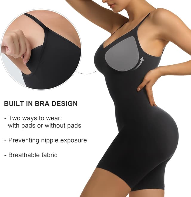 Detalle 2 de SHAPERX body gainant femme invisible avec contrôle du ventre et bonnets amovibles