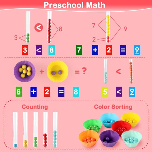 Detalle de INIFEIDALA Montessori Toddler Sorting Toys Set (Rainbow Peg Board, Numbers & Beads) for Ages 3–6