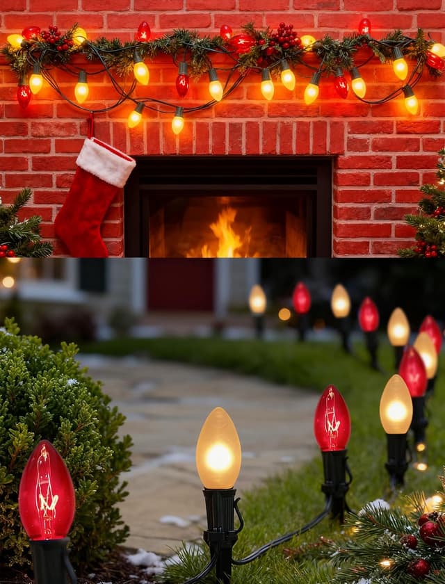 Thumbnail 4 de C9 Red and White Christmas String Lights 26 Red Frosted Bulbs 🎄