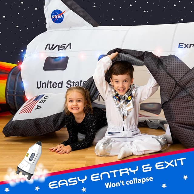 Detalle de W&O Space Explorer Aerodome Rocket Ship Inflatable Tent with LED Lights & Blast-Off Button (Fan Not Included)