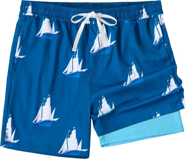 Detalle de XOMZG Men’s Swim Trunks with Mesh Lining, Quick-Dry Pockets & Hawaiian Patterns