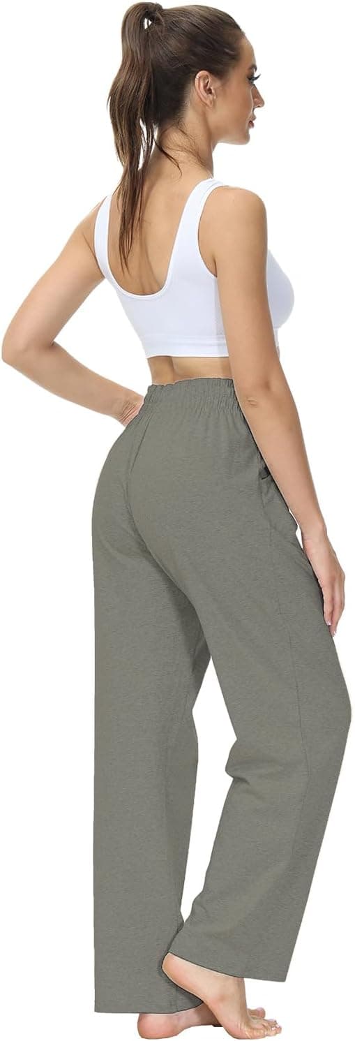 Detalle de HMIYA Damen Jogginghose aus Baumwolle mit Taschen – bequemes Stretch-Jersey für Yoga, Sport & Alltag