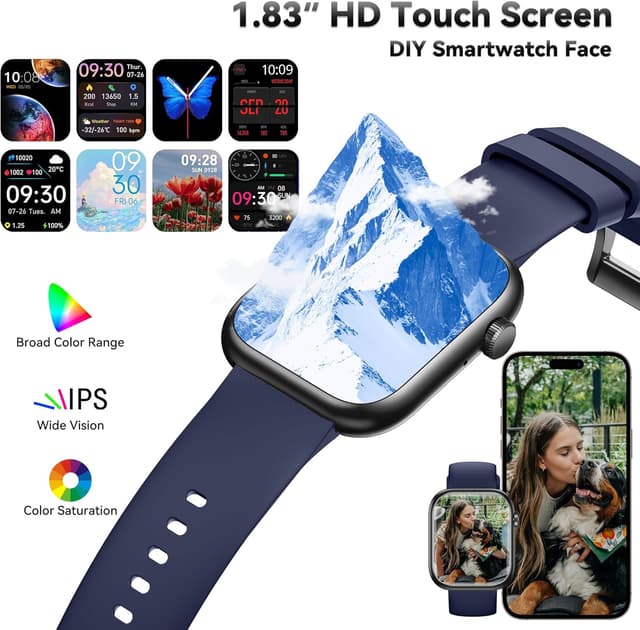 Detalle de Smart Watch for Men & Women with Bluetooth Calling, 1.83" Fitness Watch (Heart Rate & Blood Pressure) – IP68