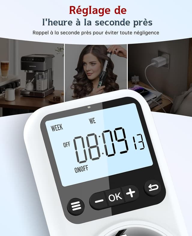 Detalle 2 de Programmateur de prise électrique digital Voniobuy – écran LCD rétroéclairé et 18 programmes à la seconde