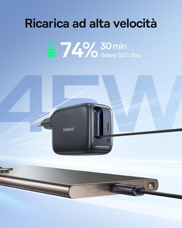 Detalle de Baseus Enercore 45 W caricatore USB‑C con cavo retrattile