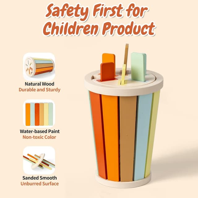 Detalle de Smartwo Montessori Steck- und Sortierspielzeug zum Farbenlernen (ab 12 Monaten), 3-in-1 Set aus Holz