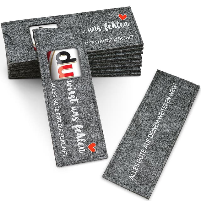 Detalle de JAYZUUM 10 Stück Filz-Hüllen für Duplo-Schokolade mit Herzdesign – Geschenkverpackung für Abschied, Neuanfang & Dankeschön