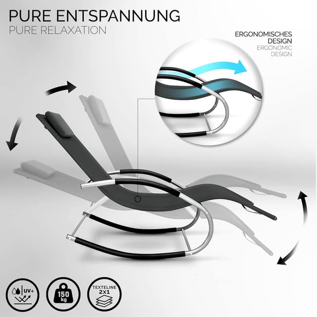 Detalle de tillvex Relaxliege Gartenliege – wetterfeste Schwungliege mit atmungsaktivem Textilene (Anthrazit, bis 150 kg)